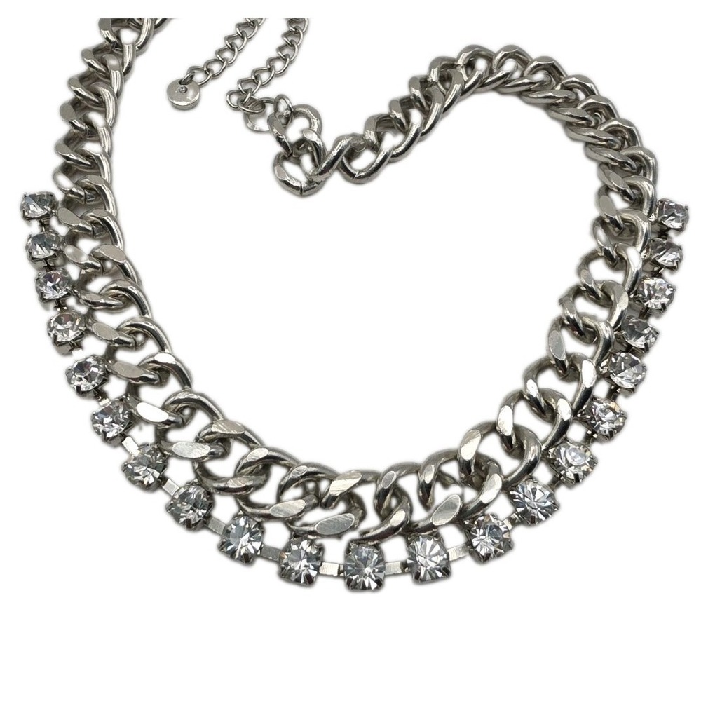 Versona Silver Tone Chunky Curb Chain Y2K Industrial Punk Rhinestone 20.5"